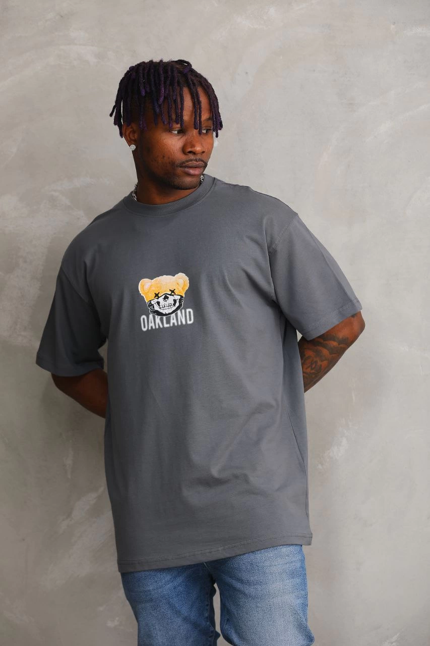 Erkek Baskılı T-Shirt Kısa Kol Bisiklet Yaka Rahat Kalıp Tişört - Füme