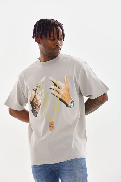 Erkek Baskılı T-Shirt Kısa Kol Bisiklet Yaka Rahat Kalıp Tişört - Gri