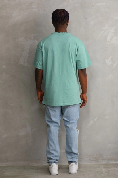 Erkek Baskılı T-Shirt Kısa Kol Bisiklet Yaka Rahat Kalıp Tişört - Mint Yeşili