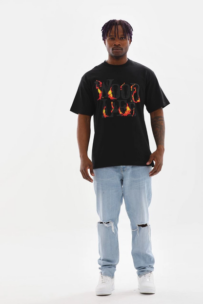Erkek Baskılı T-Shirt Kısa Kol Bisiklet Yaka Rahat Kalıp Tişört - Siyah