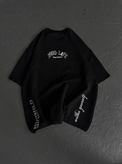 Erkek Kısa Kol Tişört Bisiklet Yaka Filistin Poşulu Baskılı T-Shirt - Siyah