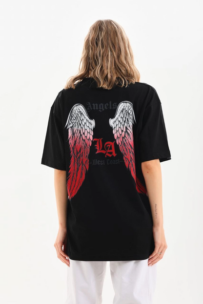 Kadın Baskılı Tişört Kısa Kol Bisiklet Yaka Oversize T-Shirt - Siyah