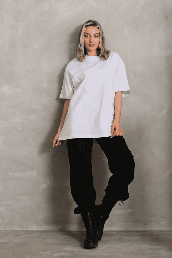 Kadın Düz  Kısa kol Penye T-shirt - Beyaz