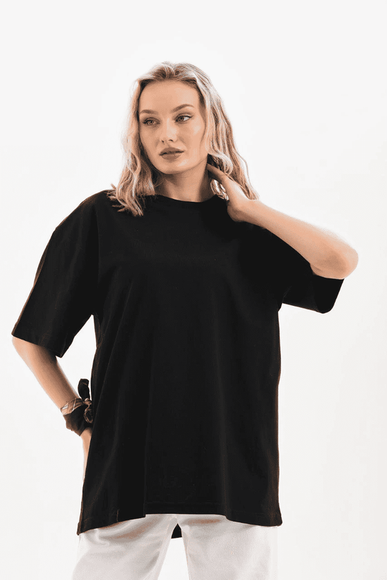 Kadın Düz  Kısa kol Penye T-shirt - Siyah