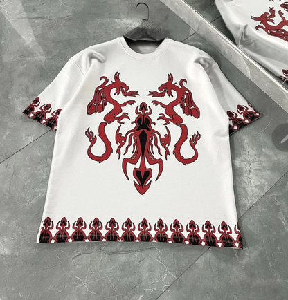 Erkek  Kısa kol Bisiklet Yaka Baskılı Oversize T-Shirt - Beyaz