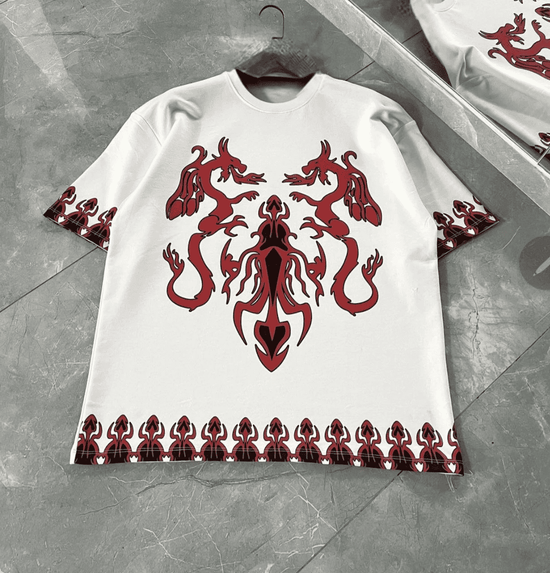 Erkek  Kısa kol Bisiklet Yaka Baskılı Oversize T-Shirt - Beyaz