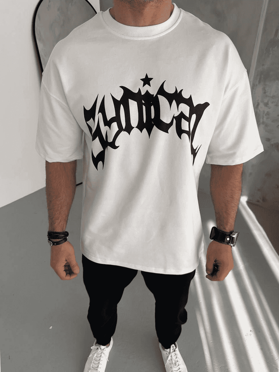 ERKEK Tişört Bisiklet Yaka Baskılı Kısa kol T-Shirt - Beyaz