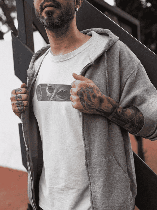 Erkek Kısa Kol Yazlık Tişört Bisiklet Yaka Baskılı Oversize T-Shirt - Beyaz