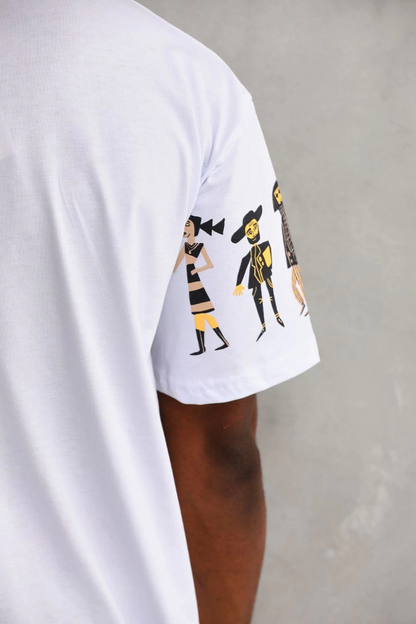 Erkek Kısa Kol Yazlık Tişört Bisiklet Yaka Baskılı Oversize T-Shirt - Beyaz