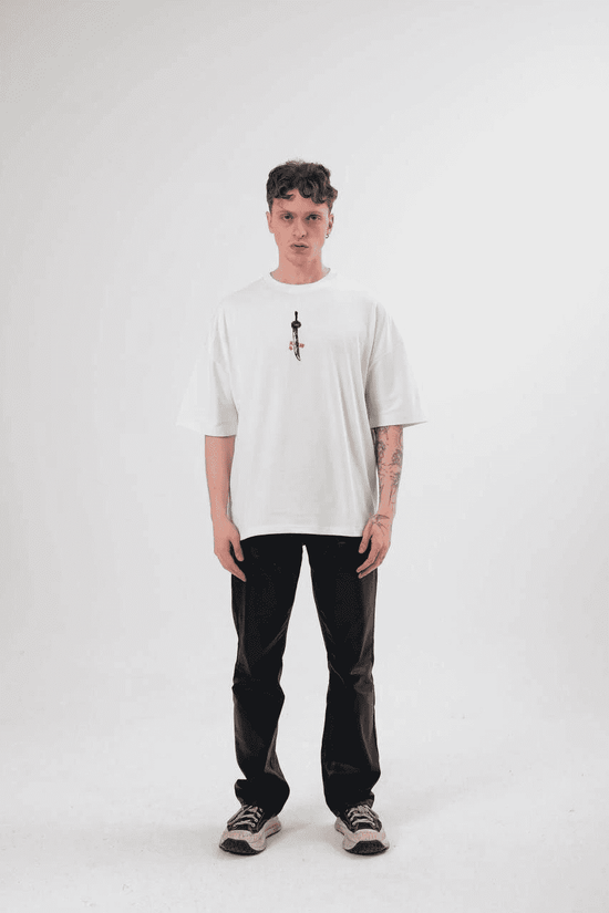 Erkek Baskılı T-Shirt Kısa Kol Bisiklet Yaka Regular Fit Rahat Kalıp Günlük Tişört - Beyaz