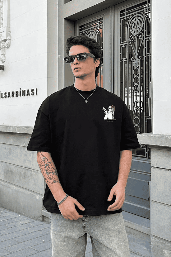 Erkek Kısa Kol Yazlık Tişört Bisiklet Yaka Baskılı Oversize T-Shirt - Beyaz