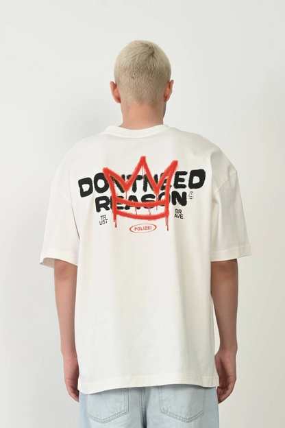 Erkek Kısa Kol Yazlık Tişört Bisiklet Yaka Baskılı Oversize T-Shirt - Beyaz