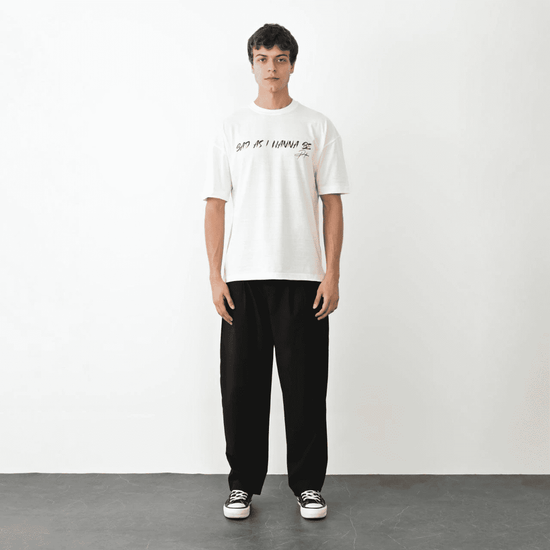Erkek Baskılı T-Shirt Kısa Kol Bisiklet Yaka Regular Fit Rahat Kalıp Günlük Tişört- Beyaz