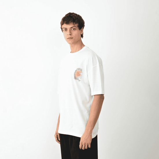 Erkek Kısa Kol Yazlık Tişört Bisiklet Yaka Baskılı Oversize T-Shirt - Beyaz