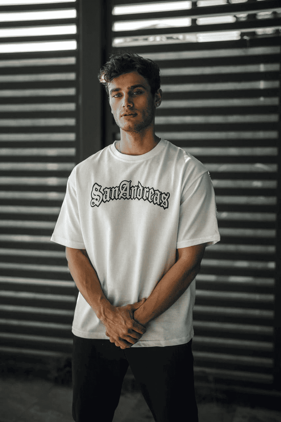 Erkek Kısa Kol Yazlık Tişört Bisiklet Yaka Baskılı Oversize T-Shirt - Beyaz