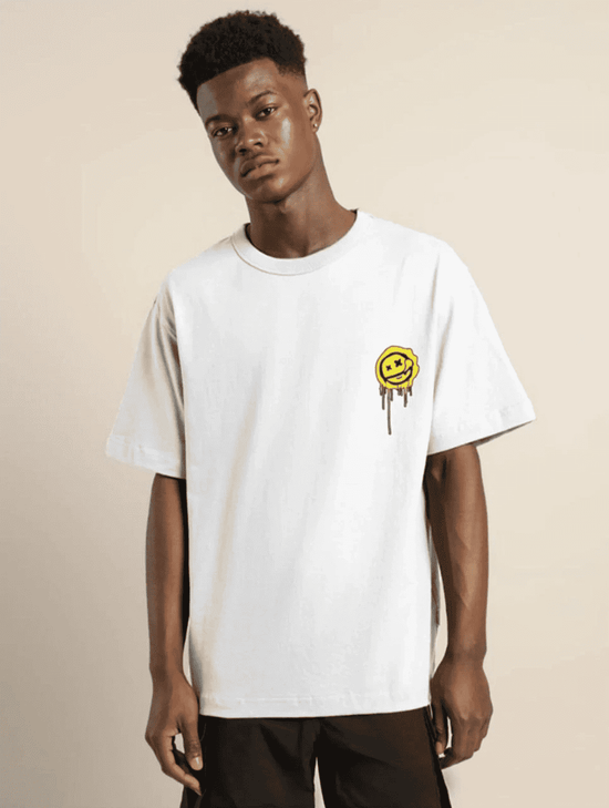 Erkek Kısa Kol Yazlık Tişört Bisiklet Yaka Baskılı Oversize T-Shirt - Beyaz