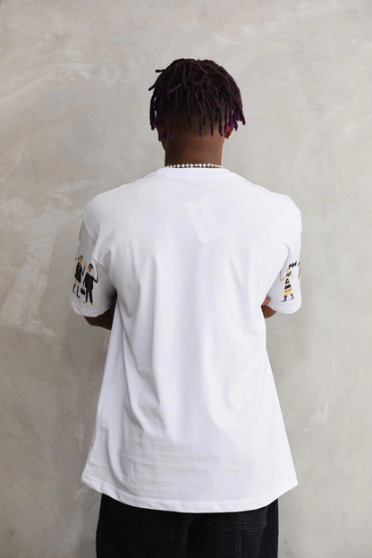 Erkek Kısa Kol Yazlık Tişört Bisiklet Yaka Baskılı Oversize T-Shirt - Beyaz