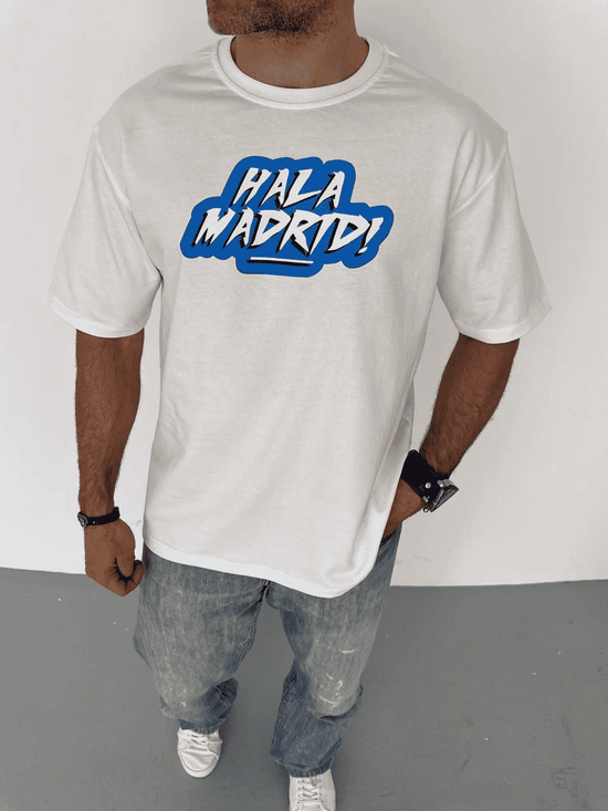 Erkek Kısa Kol Yazlık Tişört Bisiklet Yaka Baskılı Oversize T-Shirt - Beyaz