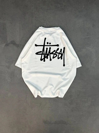 Erkek Tişört Bisiklet Yaka Baskılı Oversize Kısa kol T-Shirt - Beyaz