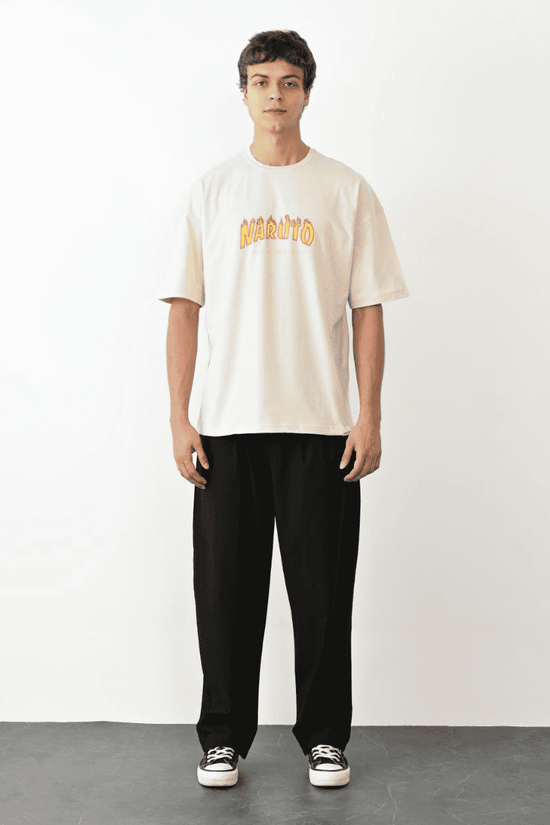 Erkek Baskılı T-Shirt Kısa Kol Bisiklet Yaka Regular Fit Rahat Kalıp Günlük Tişört - Beyaz