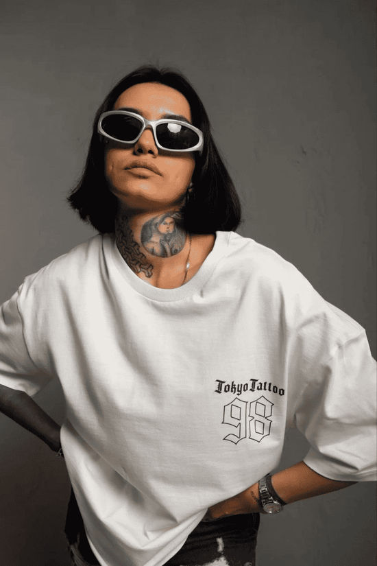 kadın Bisiklet Yaka Baskılı Oversize Kısa kol  T-Shirt - Beyaz