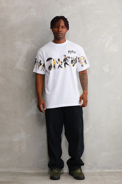 Erkek Kısa Kol Yazlık Tişört Bisiklet Yaka Baskılı Oversize T-Shirt - Beyaz