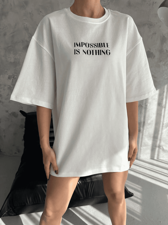 kadın Bisiklet Yaka Baskılı Oversize  Kısa kol T-Shirt - Beyaz