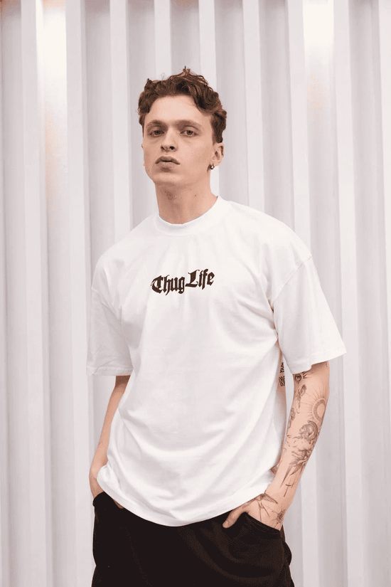 Erkek Kısa Kol Yazlık Tişört Bisiklet Yaka Baskılı Oversize T-Shirt - Beyaz