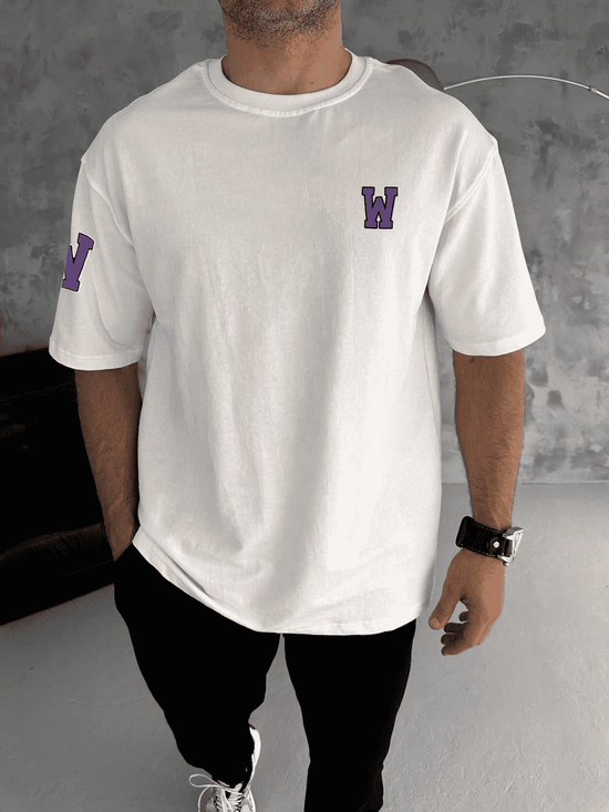 Erkek Kısa Kol Tişört Bisiklet Yaka W Wildone Baskılı T-Shirt - Beyaz