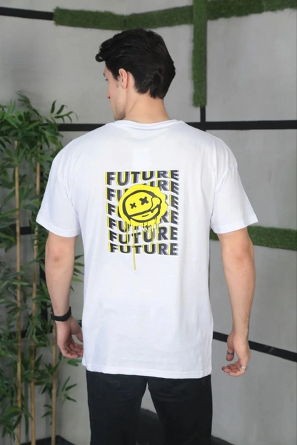 Erkek Kısa Kol Yazlık Tişört Bisiklet Yaka Baskılı Oversize T-Shirt - Beyaz