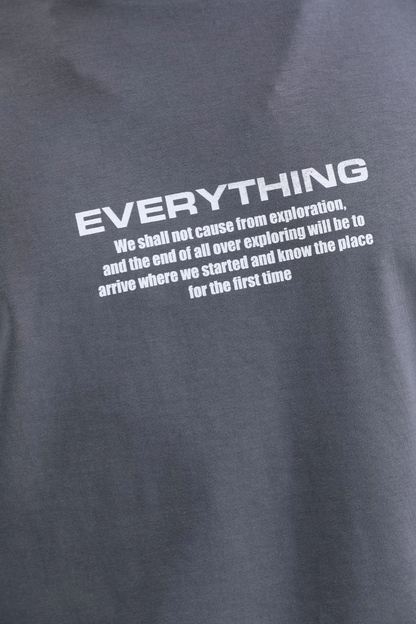 Erkek Tişort  Bisiklet Yaka Baskılı Oversize T-Shirt - Gri