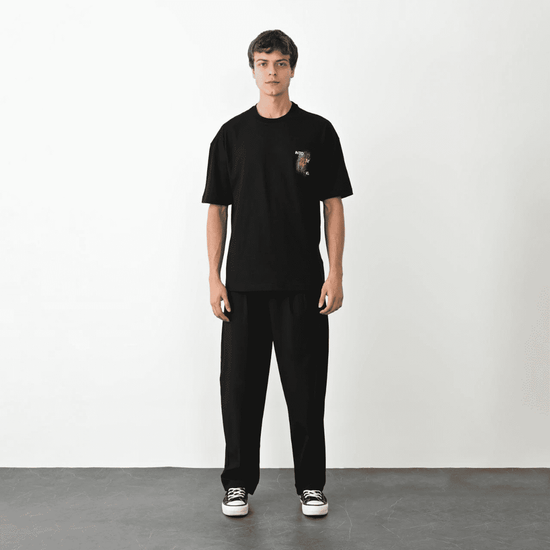 Erkek Kısa Kol Yazlık Tişört Bisiklet Yaka Baskılı Oversize T-Shirt - Siyah