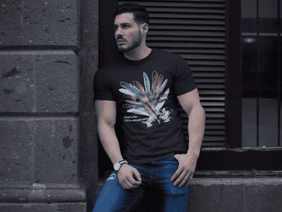 ERKEK Bisiklet Yaka Baskılı Kısa kol T-Shirt - Siyah