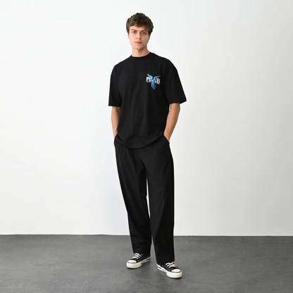 Erkek Baskılı T-Shirt Kısa Kol Bisiklet Yaka Regular Fit Rahat Kalıp Günlük Tişört - Siyah