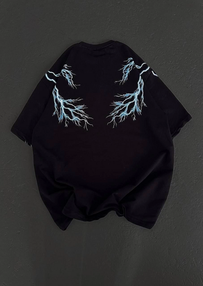Kadın Bisiklet Yaka Baskılı  Kısa kol Oversize T-Shirt - Siyah