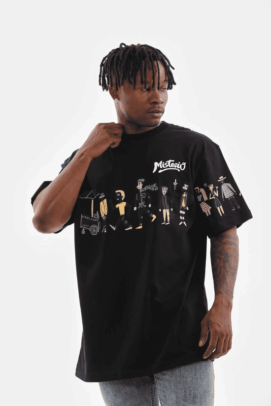 Erkek Kısa Kol Yazlık Tişört Bisiklet Yaka Baskılı Oversize T-Shirt - Siyah