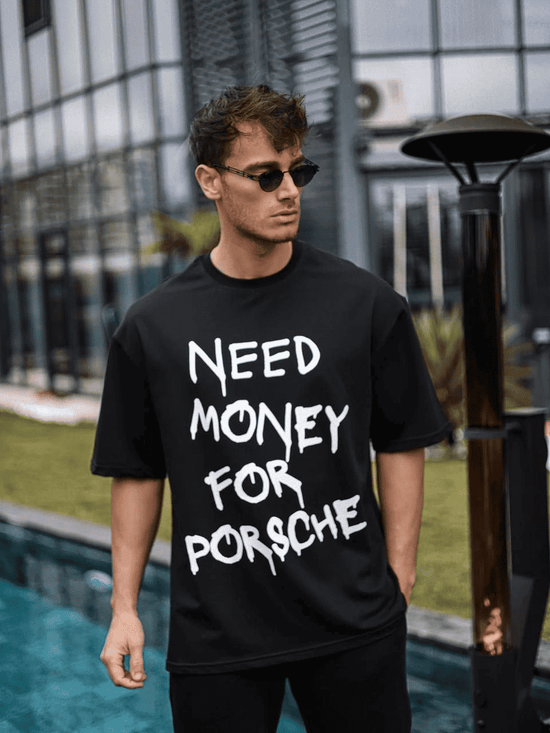 Erkek Tişört Bisiklet Yaka Baskılı Kısa kol Oversize T-Shirt - Siyah