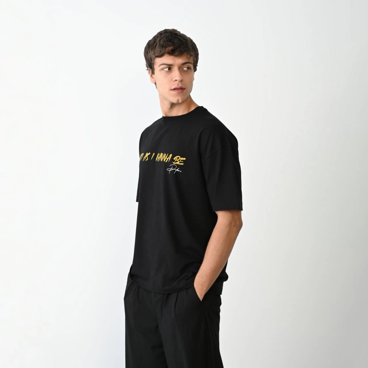 Erkek Baskılı T-Shirt Kısa Kol Bisiklet Yaka Regular Fit Rahat Kalıp Günlük Tişört - Siyah