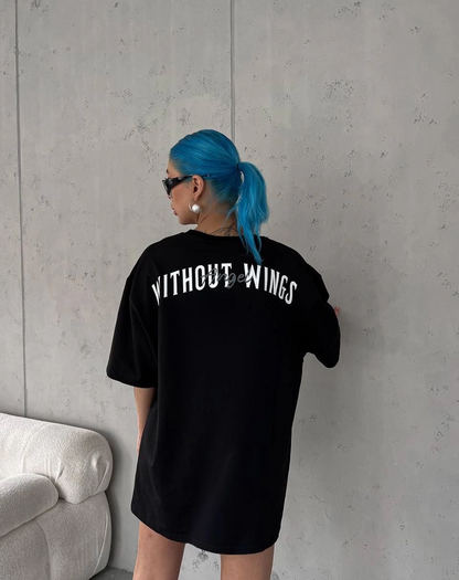 Kadın Kısa Kol Yazlık Tişört Bisiklet Yaka Baskılı Oversize T-Shirt -  Siyah