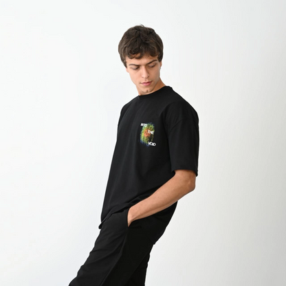 Erkek Kısa Kol Yazlık Tişört Bisiklet Yaka Baskılı Oversize T-Shirt - Siyah