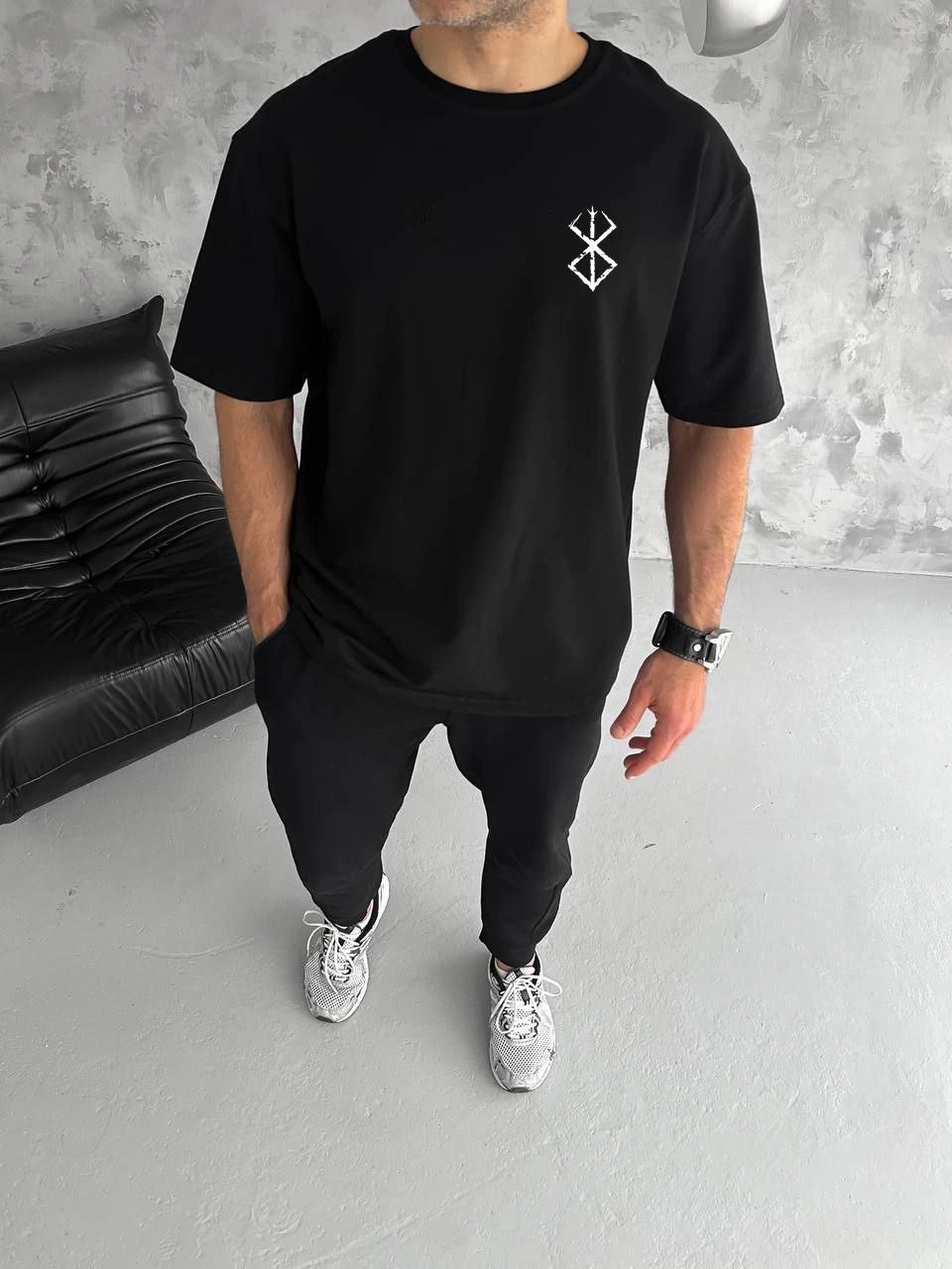 Erkek Kısa Kol Yazlık Tişört Bisiklet Yaka Baskılı Oversize T-Shirt - Siyah