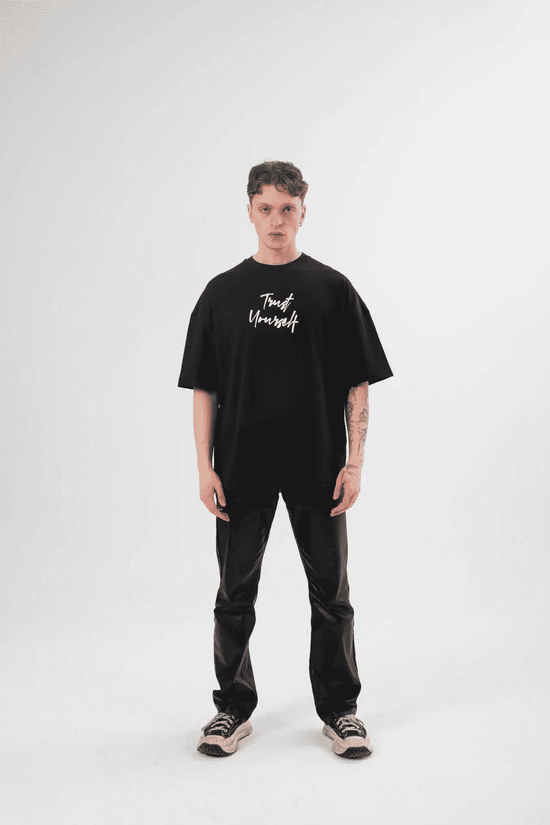 Erkek Kısa Kol Yazlık Tişört Bisiklet Yaka Baskılı Oversize T-Shirt - Siyah