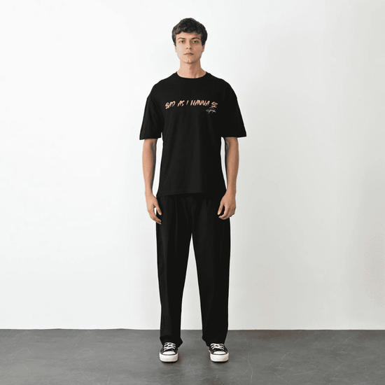 Erkek Baskılı T-Shirt Kısa Kol Bisiklet Yaka Regular Fit Rahat Kalıp Günlük Tişört - Siyah