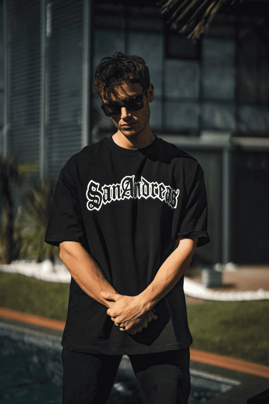 Erkek Tişort Bisiklet Yaka Baskılı Kısa kol T-Shirt - Siyah