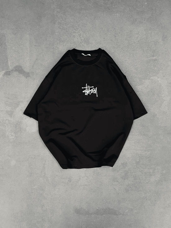 kadın Bisiklet Yaka Baskılı Oversize  Kısa kol T-Shirt - Siyah