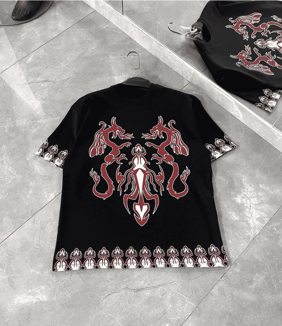 Erkek  Kısa kol  Bisiklet Yaka Baskılı Oversize T-Shirt - Siyah
