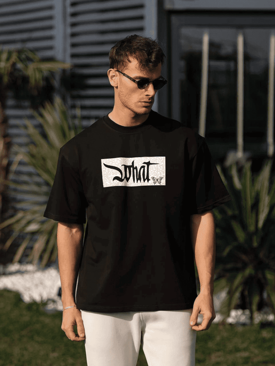 Erkek Kısa Kol Yazlık Tişört Bisiklet Yaka Baskılı Oversize T-Shirt - Siyah