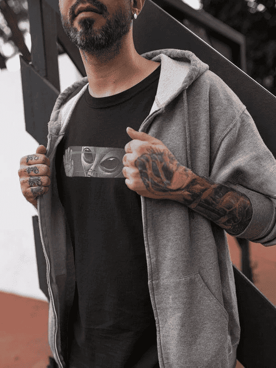 Erkek Kısa Kol Yazlık Tişört Bisiklet Yaka Baskılı Oversize T-Shirt - Siyah