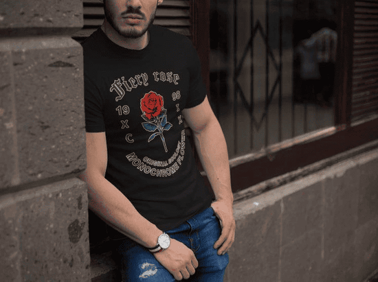 Erkek Tişort Bisiklet Yaka Baskılı Kısa kol T-Shirt - Siyah