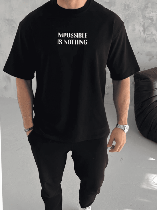 Erkek Tişört Bisiklet Yaka Baskılı Oversize Kısa kol T-Shirt - Siyah